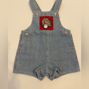 Vintage circo Striped Blue Kids Overalls Baseball Patch & play ball on back 9M